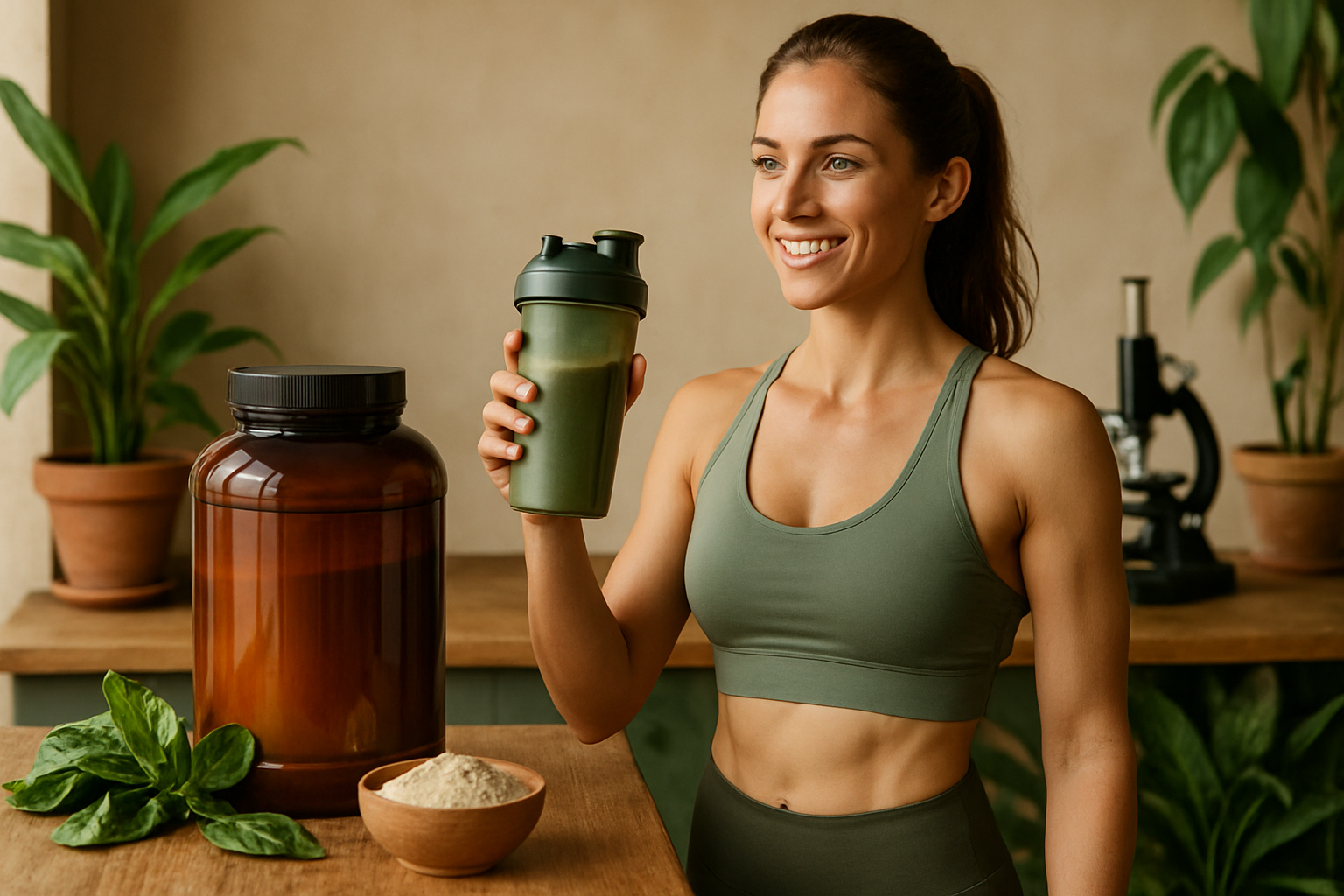 Proteinshake, Maßband und gesunde Lebensmittel symbolisieren Abnehmen mit Protein