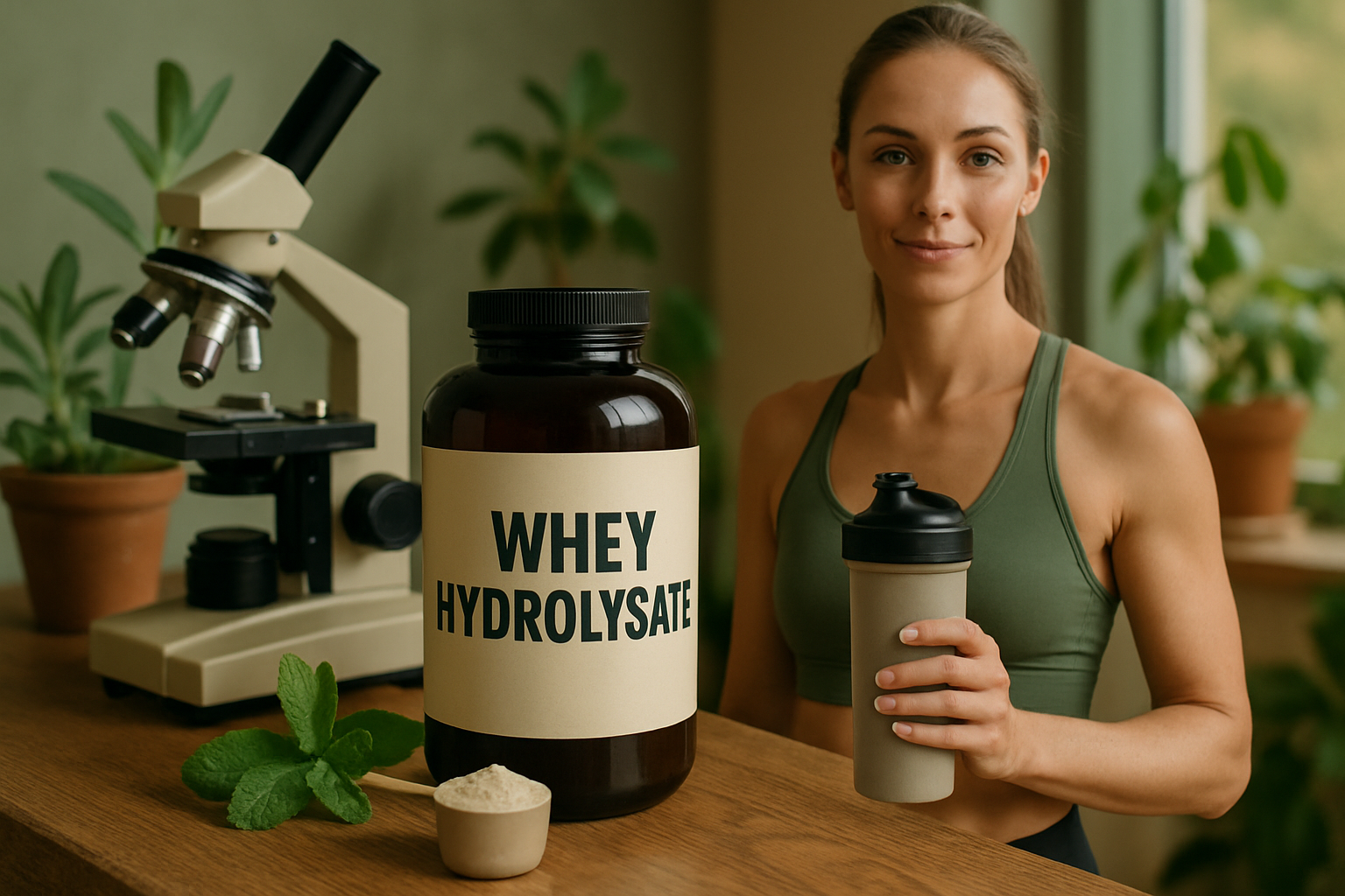 Whey Protein Hydrolysat Pulver in Laborumgebung mit wissenschaftlichen Geräten